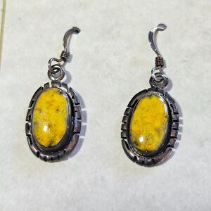 MT Sterling Silver Oval Dangling Bumble Bee Jasper Earrings Vintage